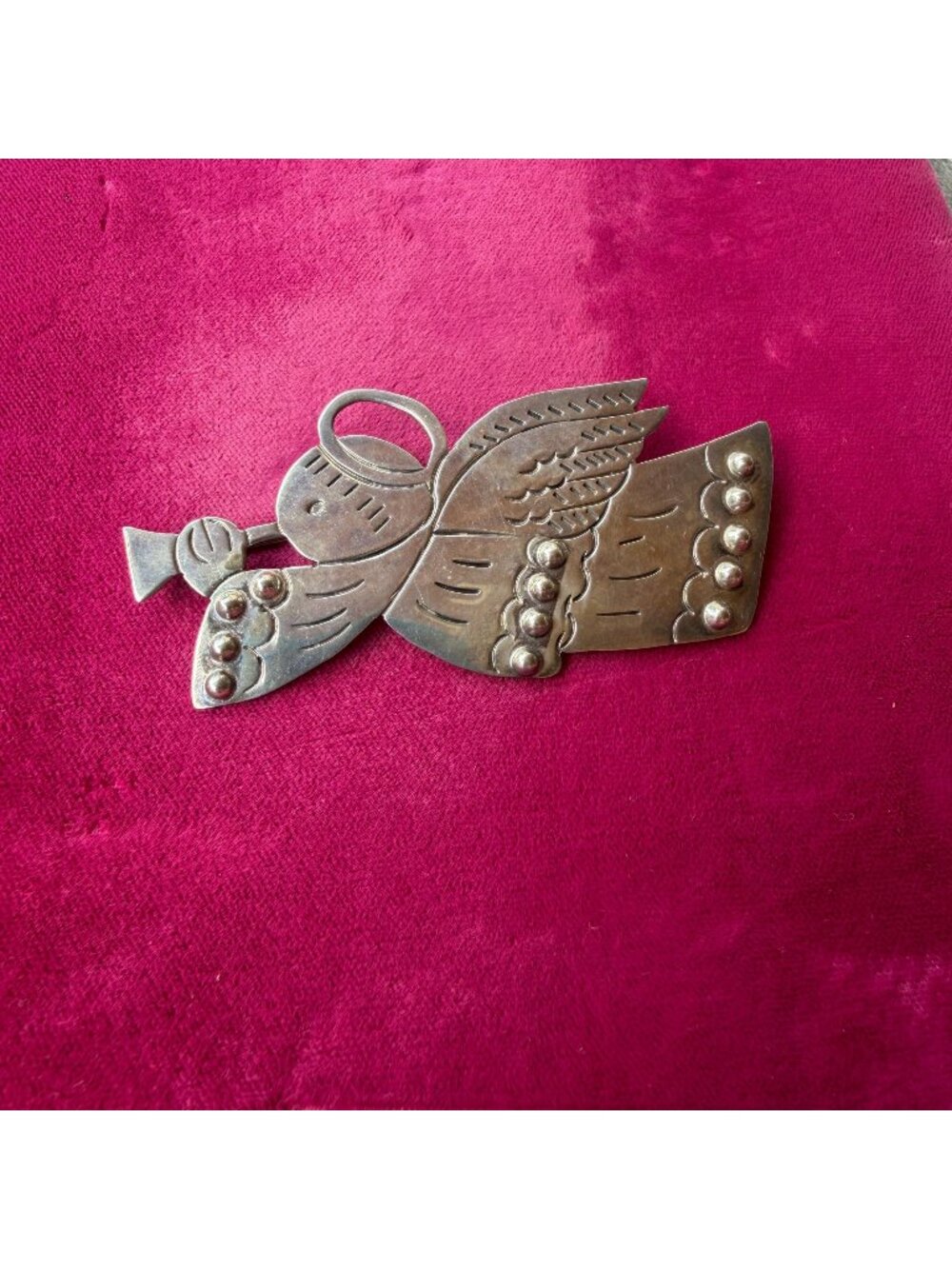 Vintage 925 Sterling Silver Mexico Angel Trumpet Brooch Pin Christmas Jewelry